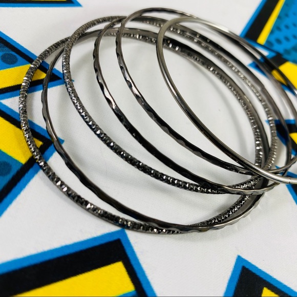 6 vintage stacking fine gun metal bangle bracelets - Picture 3 of 4